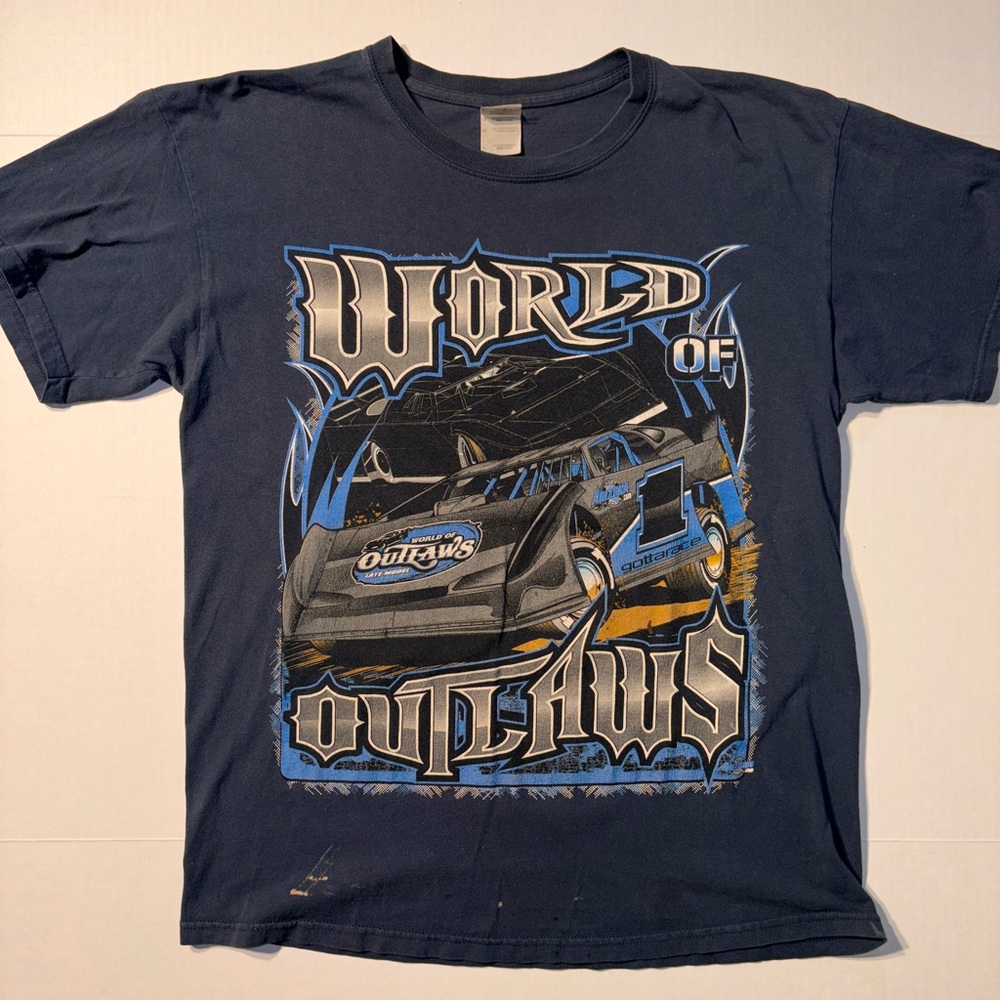Vtg World Of Outlaws Double Sided Dirt Racing Racecar Tour Y2K T-shirt Large